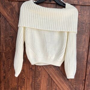 Off-Shoulder Chunky Knit Sweater - Cream